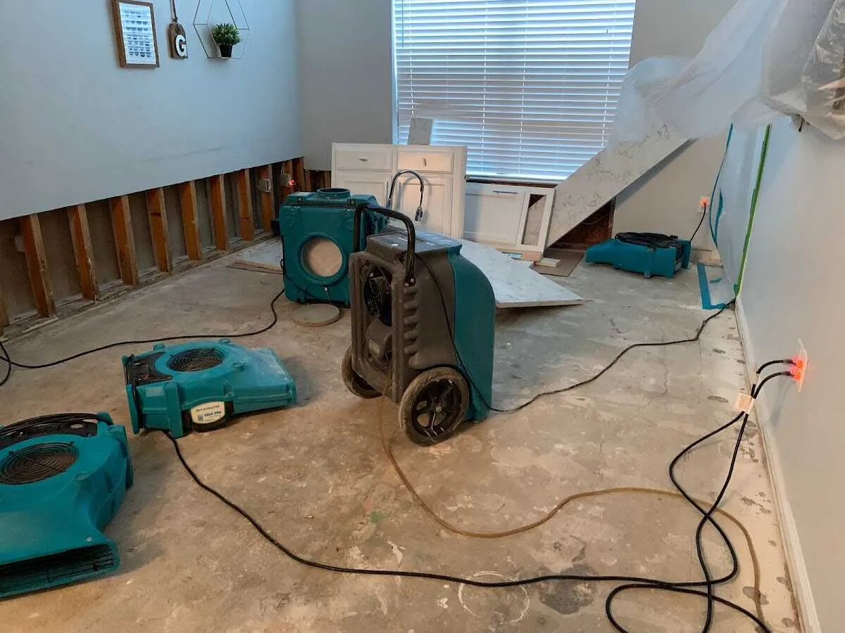 Dehumidifier in flood-cut room for Water Damage Restoration in Coronado